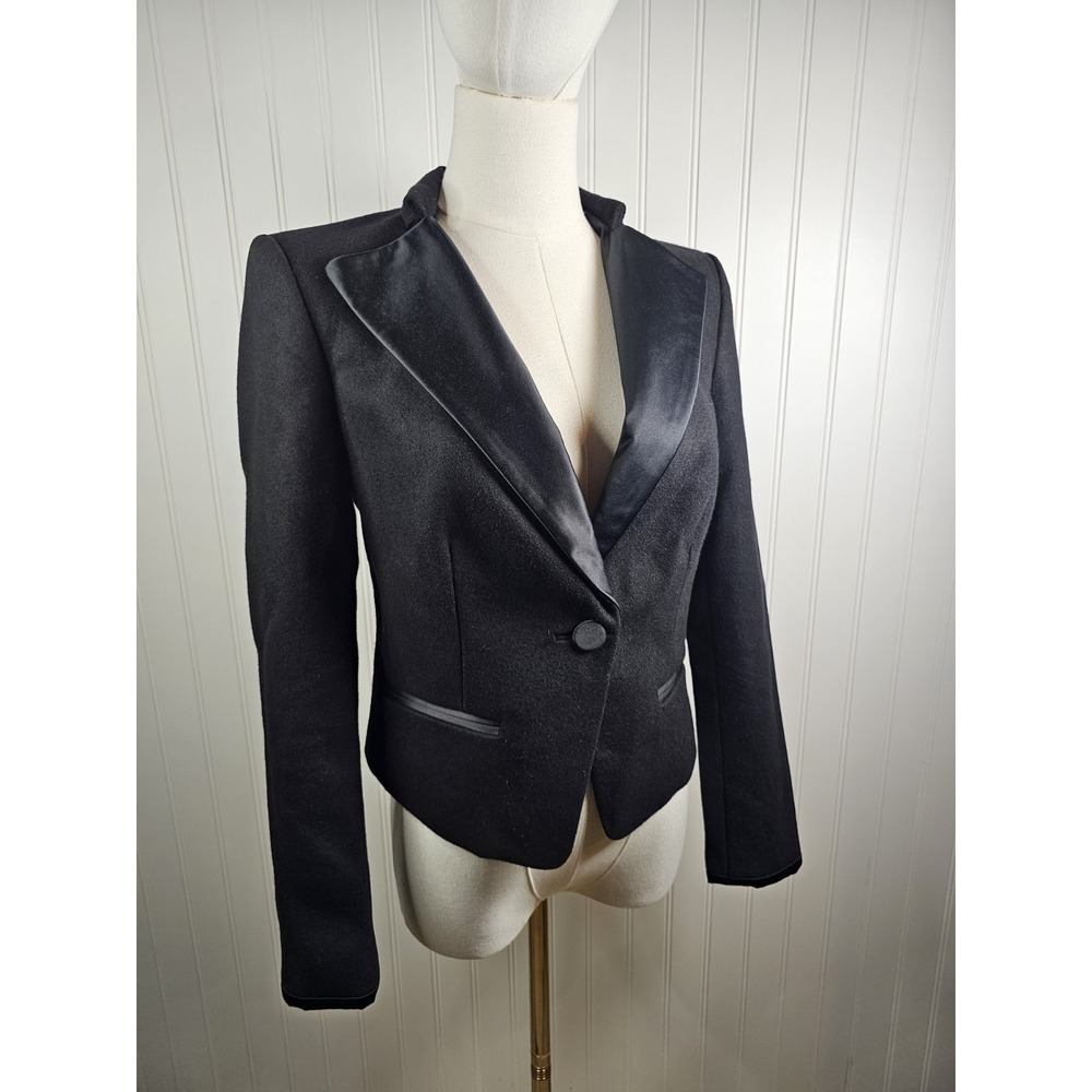Juicy Couture Pitch Black Wool Blazer Women's 2 Fitted Elegant Italian Fabric
